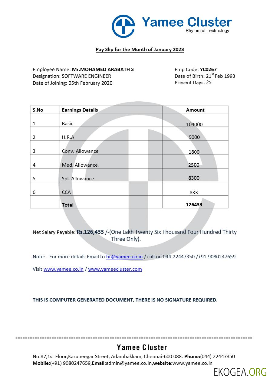Modèle de fiche de paie de l'entreprise de logiciels Yamee Cluster aux formats Word et PDF.pdf, 1